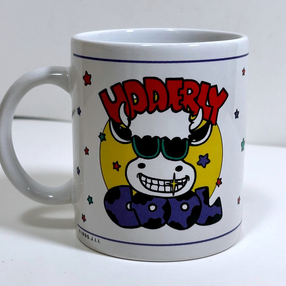 Vintage 1995 JII Udderly Cool Cow Sunglasses Ceramic Coffee Mug White 90s